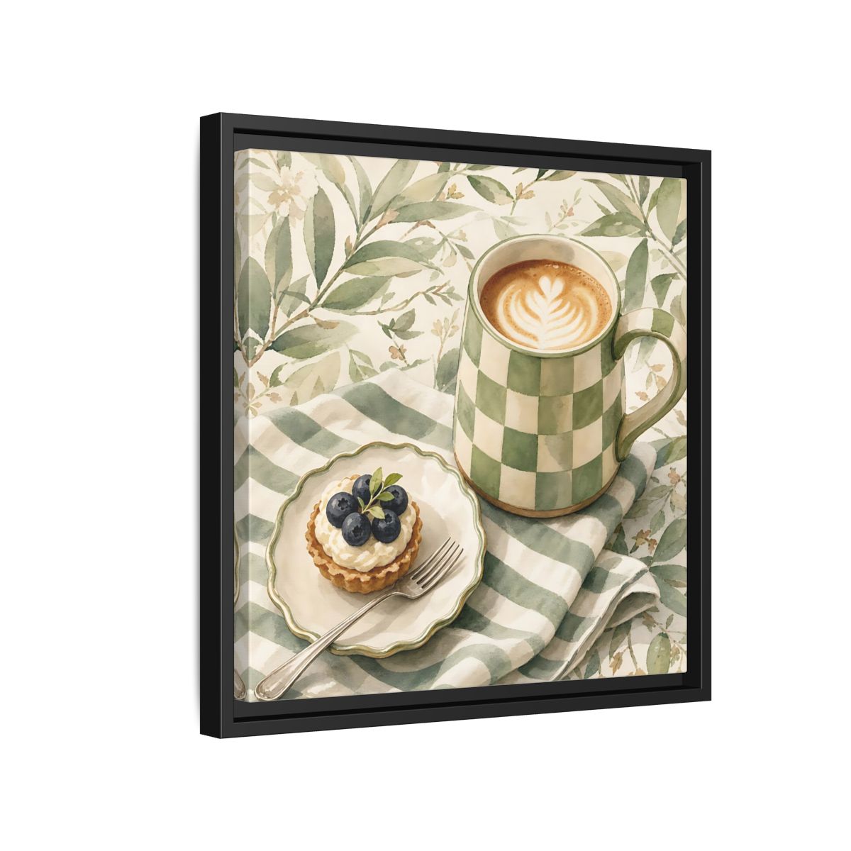 Side Mockup 15. Nature Coffee, Tart Green And Brown shown as stretched canvas wall art