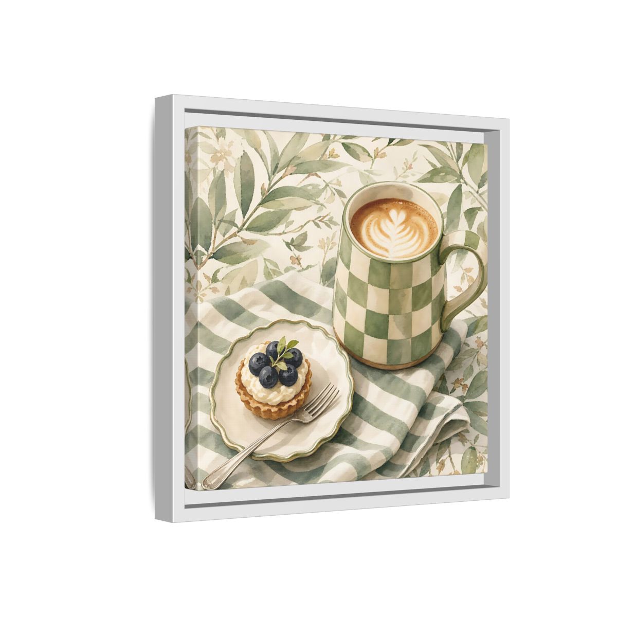Side Mockup 16. Nature Coffee, Tart Green And Brown shown as stretched canvas wall art