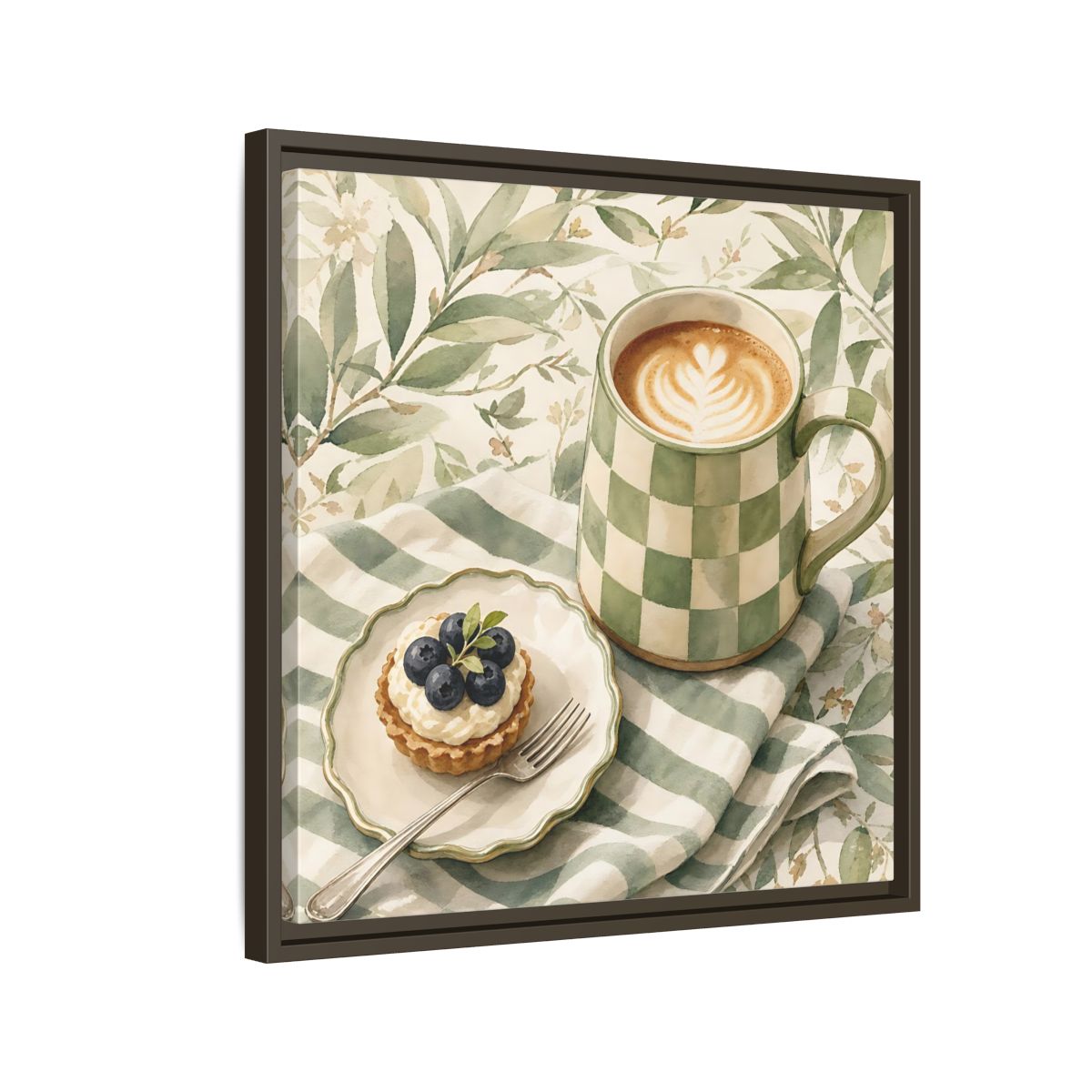 Side Mockup 11. Nature Coffee, Tart Green And Brown shown as stretched canvas wall art