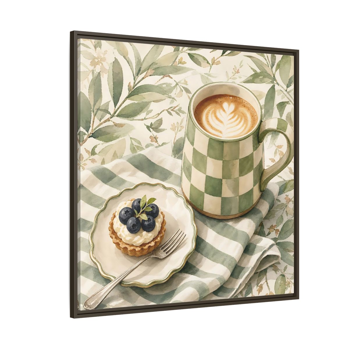 Side Mockup 5. Nature Coffee, Tart Green And Brown shown as stretched canvas wall art