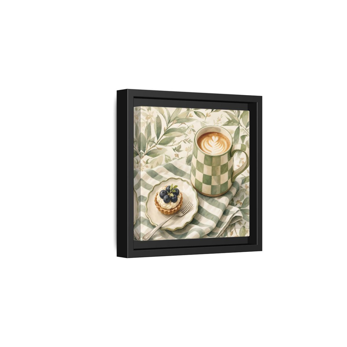 Side Mockup 3. Nature Coffee, Tart Green And Brown shown as stretched canvas wall art
