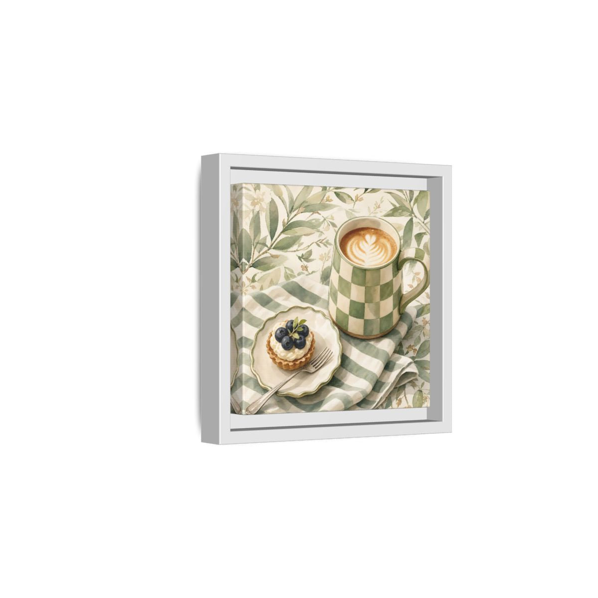 Side Mockup 1. Nature Coffee, Tart Green And Brown shown as stretched canvas wall art