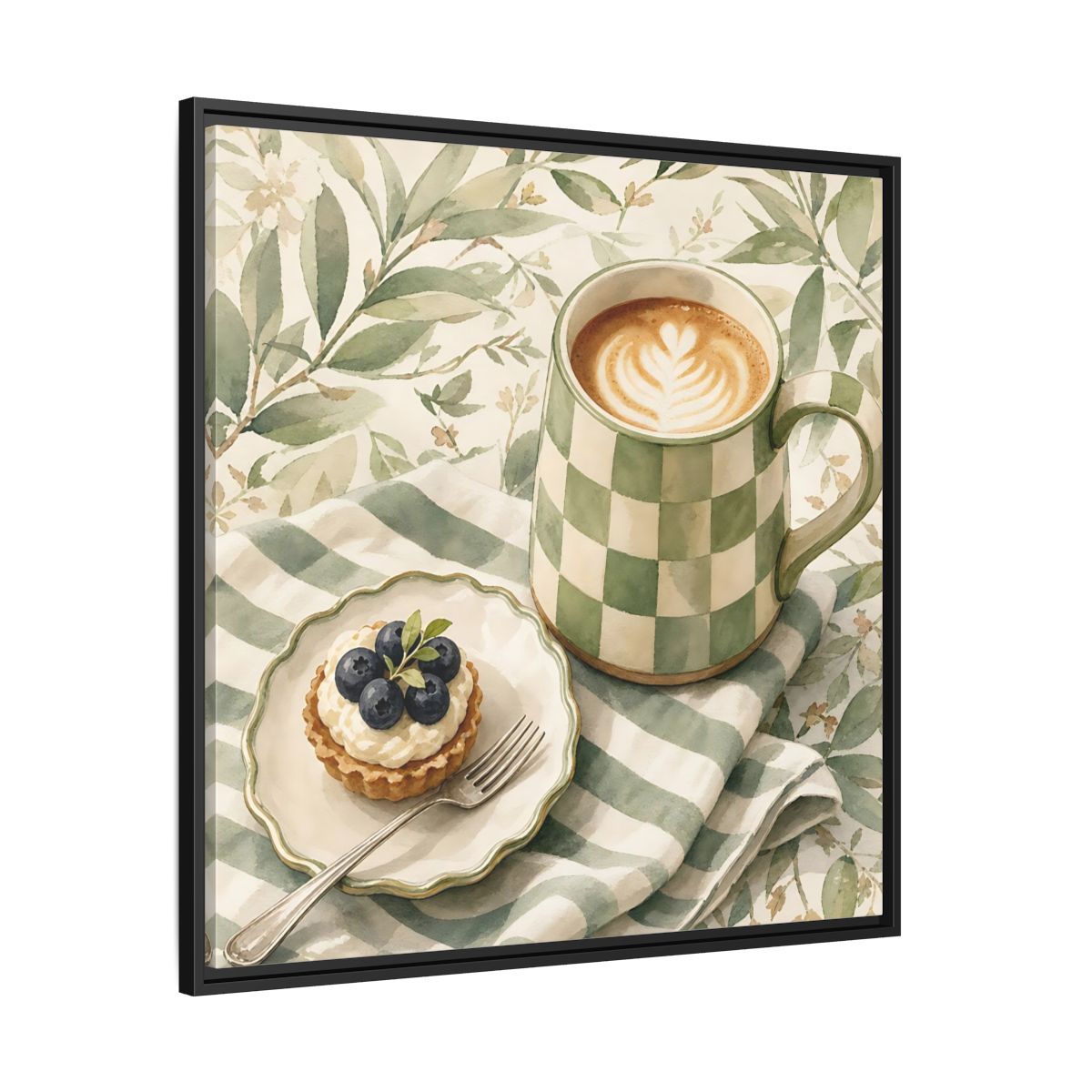 Side Mockup 30. Nature Coffee, Tart Green And Brown shown as stretched canvas wall art