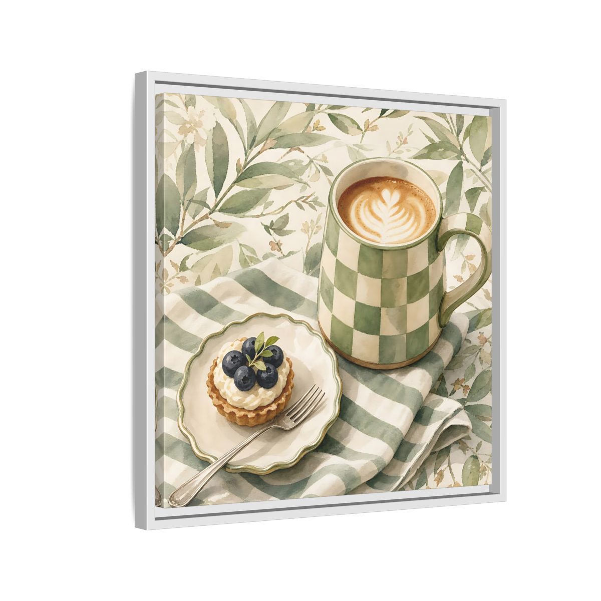 Side Mockup 10. Nature Coffee, Tart Green And Brown shown as stretched canvas wall art