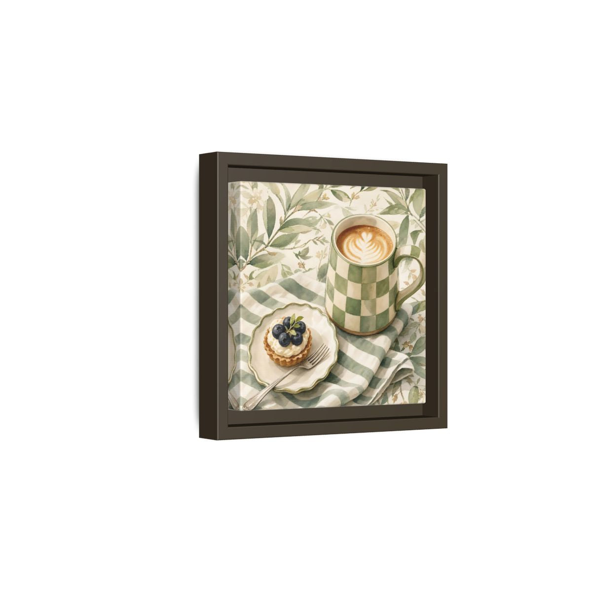 Side Mockup 2. Nature Coffee, Tart Green And Brown shown as stretched canvas wall art