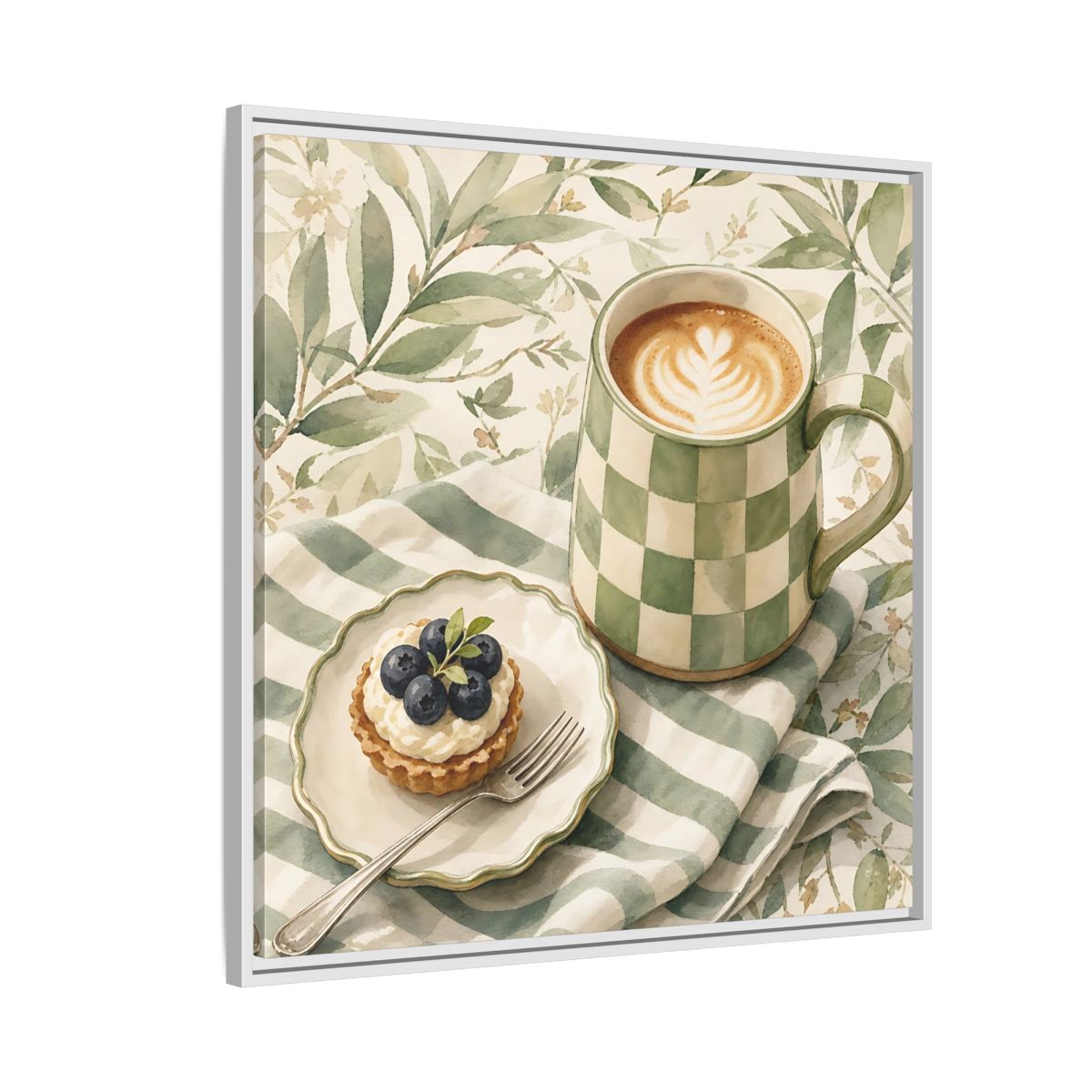 Side Mockup 7. Nature Coffee, Tart Green And Brown shown as stretched canvas wall art