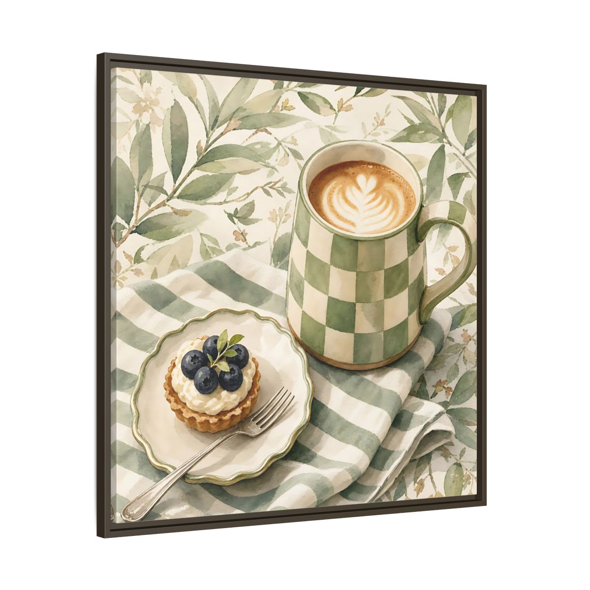 Main Mockup. Nature Coffee, Tart Green And Brown shown as stretched canvas wall art