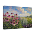 Side Mockup 4. Nature Coneflowers Pink And Purple Wildflowers shown as stretched canvas wall art