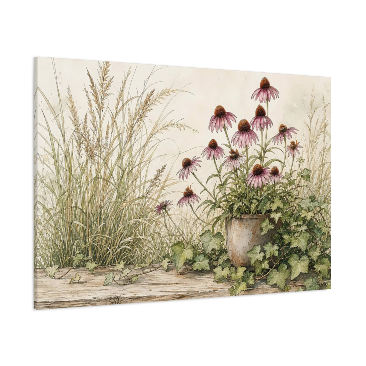 Side Mockup 1. Nature Coneflowers Purple Coneflower shown as stretched canvas wall art