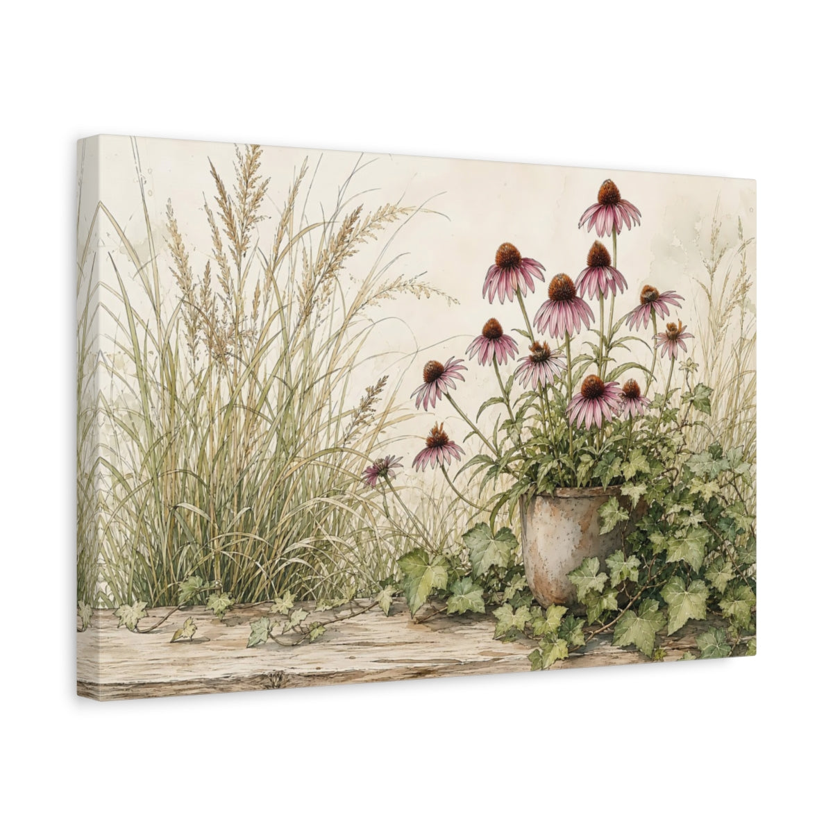 Side Mockup 4. Nature Coneflowers Purple Coneflower shown as stretched canvas wall art
