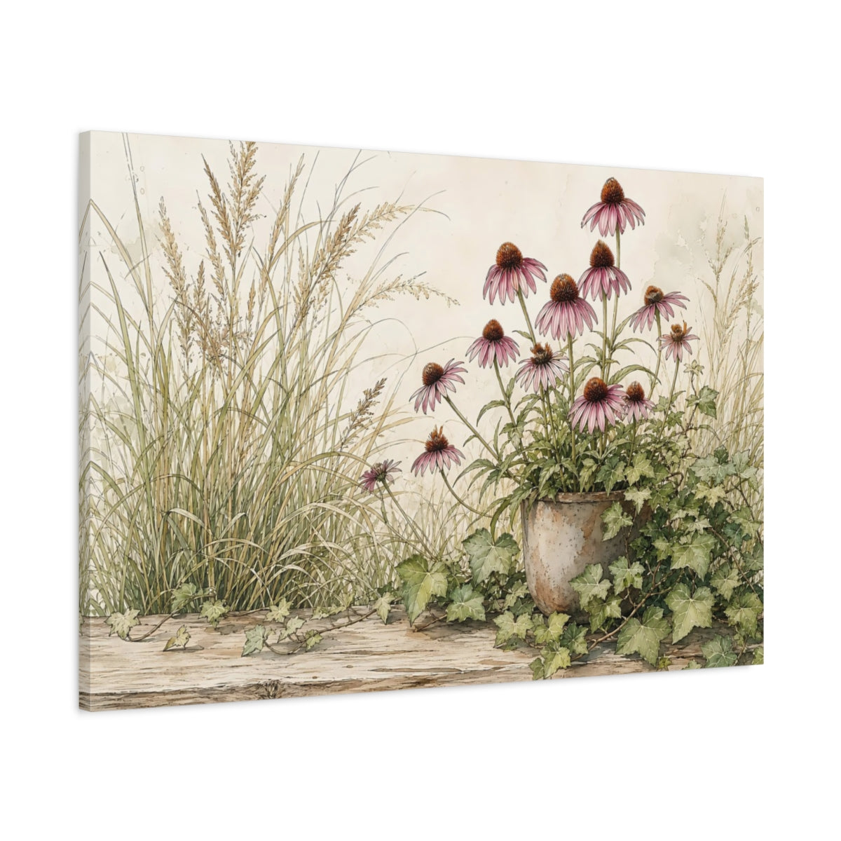 Main Mockup. Nature Coneflowers Purple Coneflower shown as stretched canvas wall art