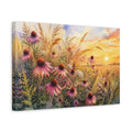 Side Mockup 4. Nature Coneflowers Purple Floral Sunset shown as stretched canvas wall art