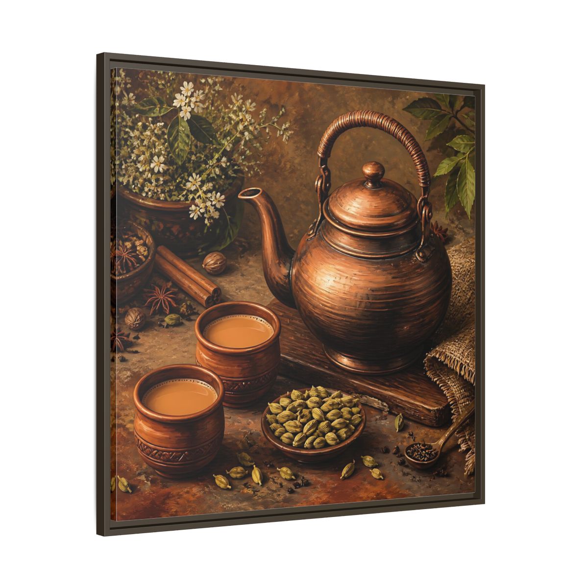 Main Mockup. Nature Copper Teapot Brown And Copper shown as stretched canvas wall art