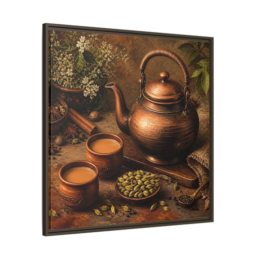 Main Mockup. Nature Copper Teapot Brown And Copper shown as stretched canvas wall art