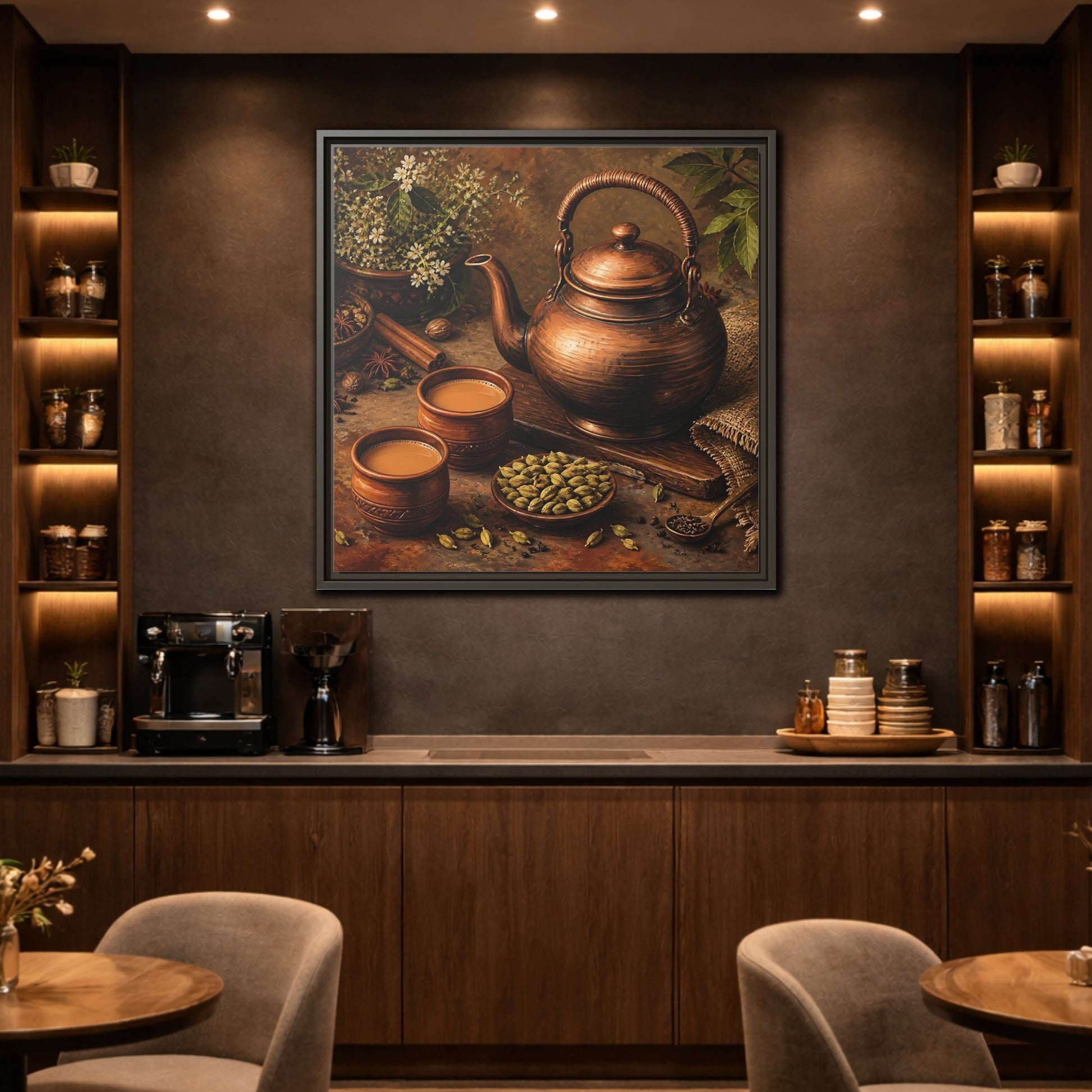 Mockup 2. Nature Copper Teapot Brown And Copper shown as stretched canvas wall art