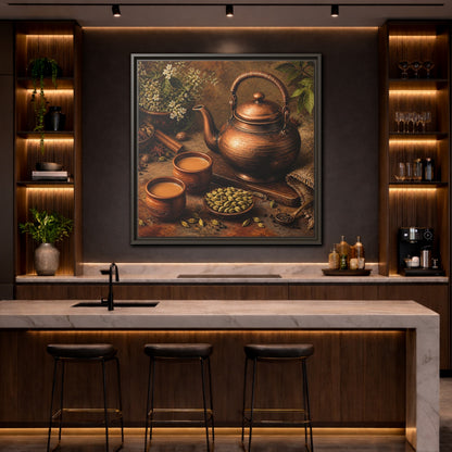 Mockup 4. Nature Copper Teapot Brown And Copper shown as stretched canvas wall art