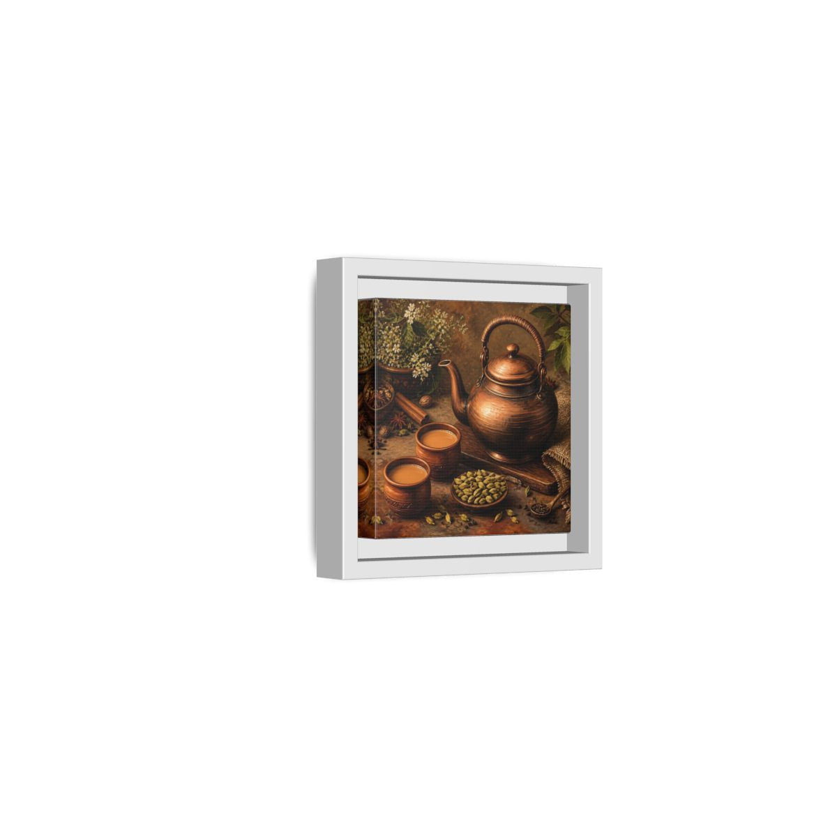 Side Mockup 22. Nature Copper Teapot Brown And Copper shown as stretched canvas wall art
