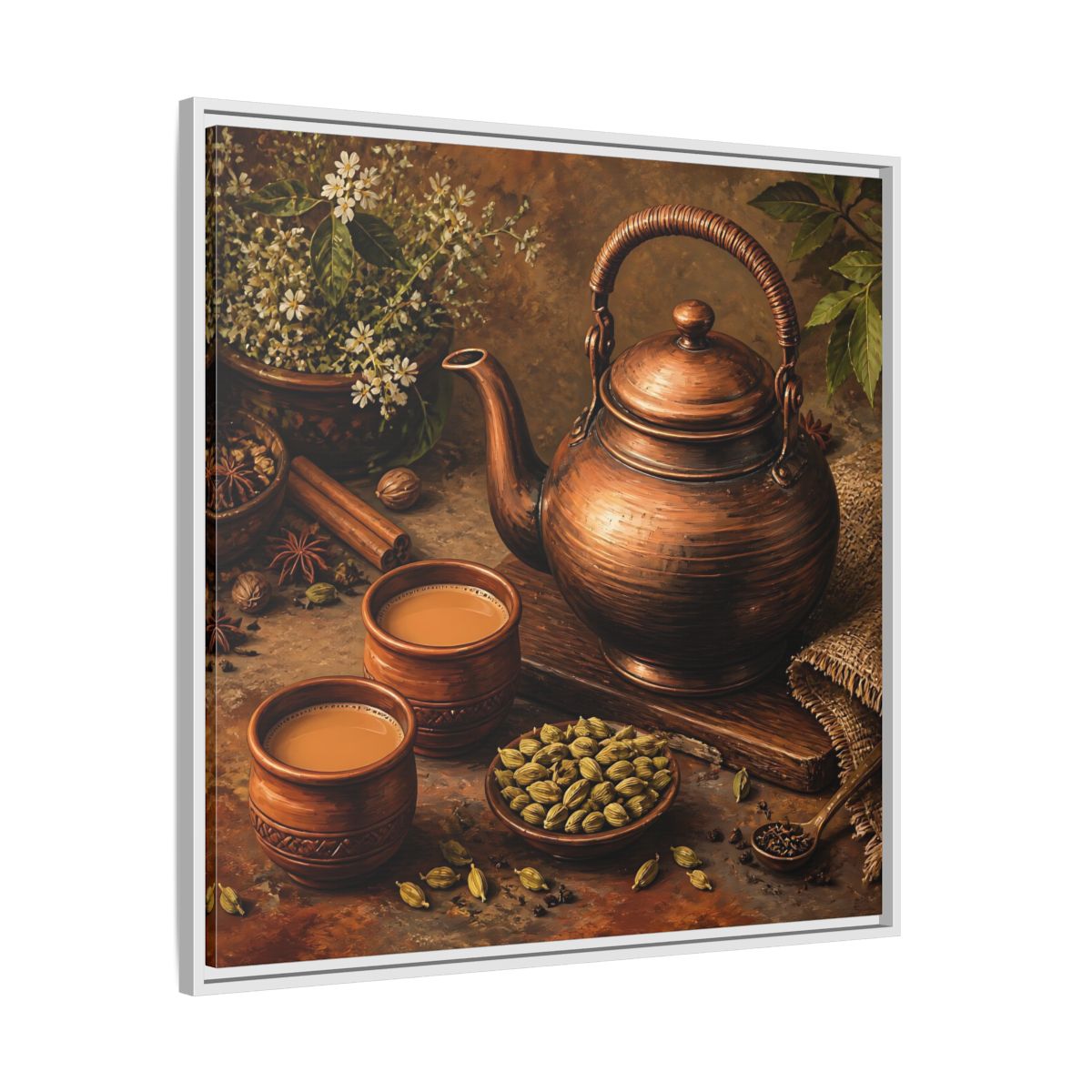 Side Mockup 25. Nature Copper Teapot Brown And Copper shown as stretched canvas wall art