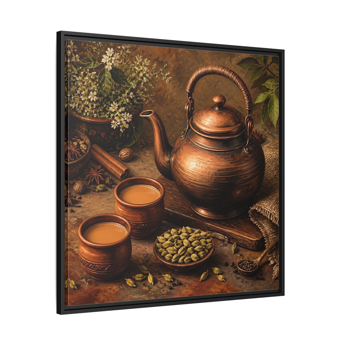 Side Mockup 30. Nature Copper Teapot Brown And Copper shown as stretched canvas wall art