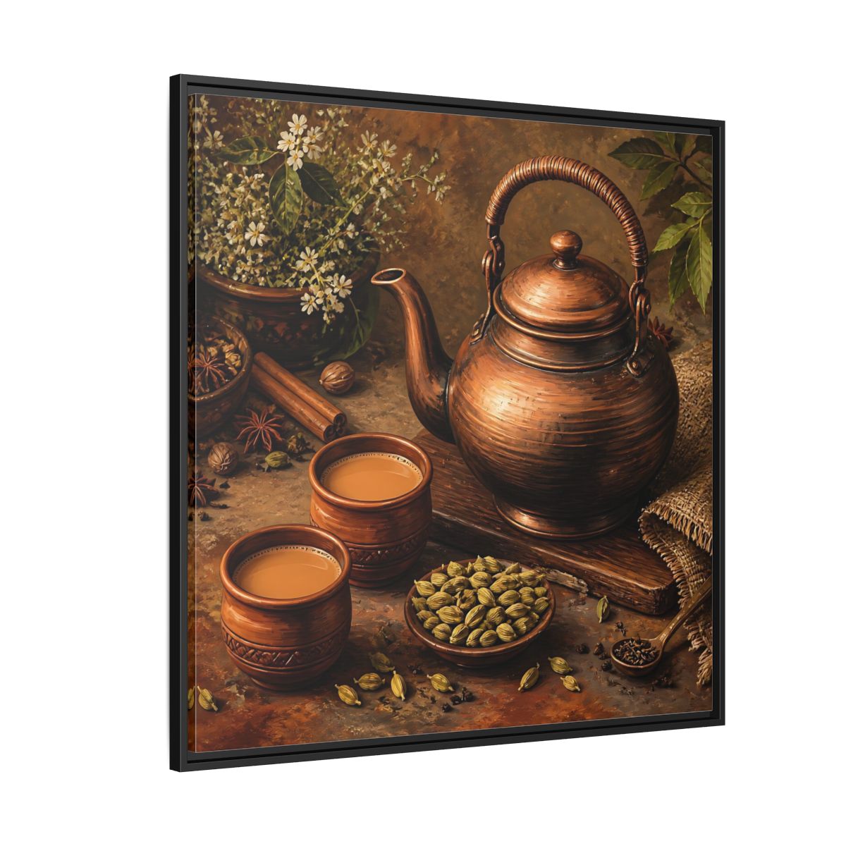 Side Mockup 6. Nature Copper Teapot Brown And Copper shown as stretched canvas wall art