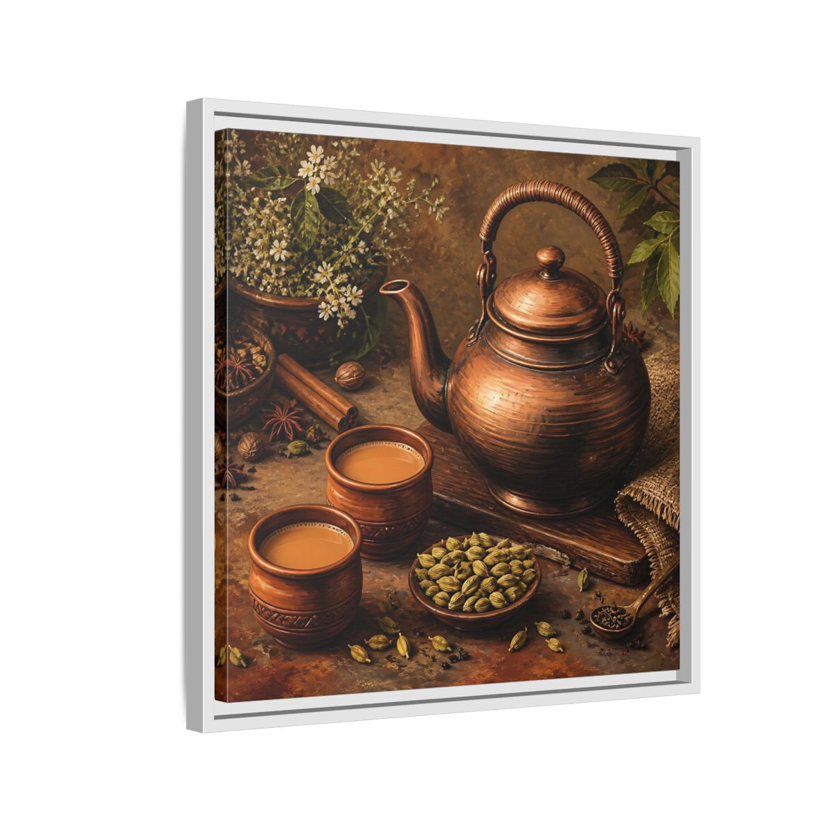 Side Mockup 10. Nature Copper Teapot Brown And Copper shown as stretched canvas wall art