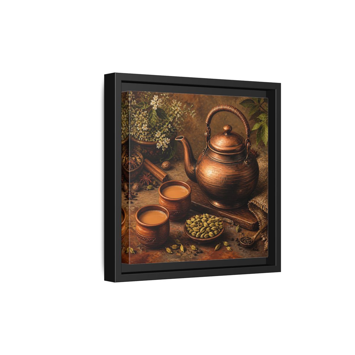 Side Mockup 21. Nature Copper Teapot Brown And Copper shown as stretched canvas wall art