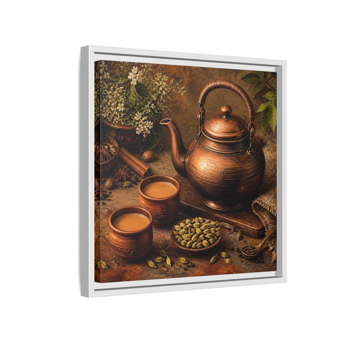 Side Mockup 13. Nature Copper Teapot Brown And Copper shown as stretched canvas wall art