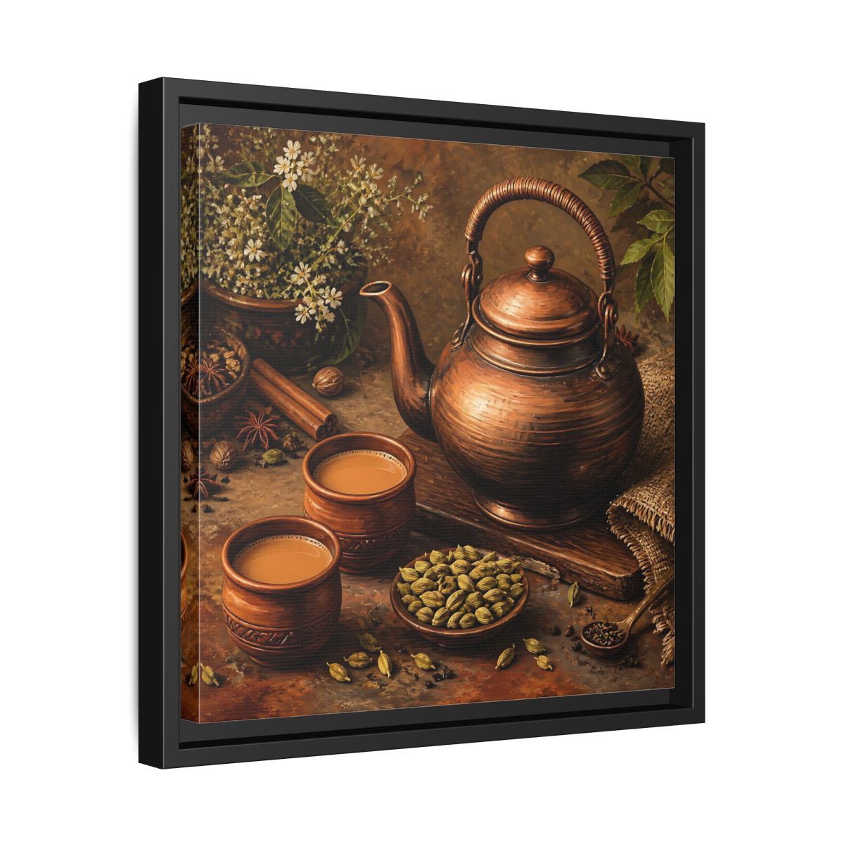Side Mockup 32. Nature Copper Teapot Brown And Copper shown as stretched canvas wall art