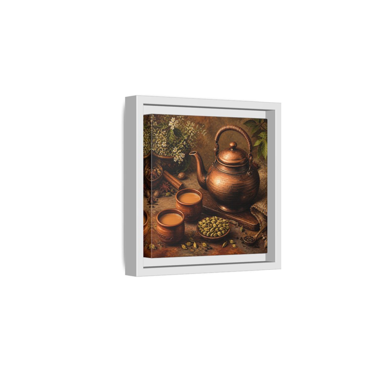 Side Mockup 1. Nature Copper Teapot Brown And Copper shown as stretched canvas wall art