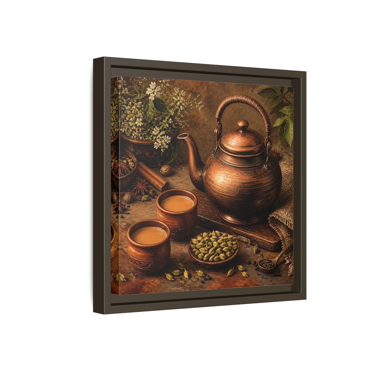 Side Mockup 17. Nature Copper Teapot Brown And Copper shown as stretched canvas wall art