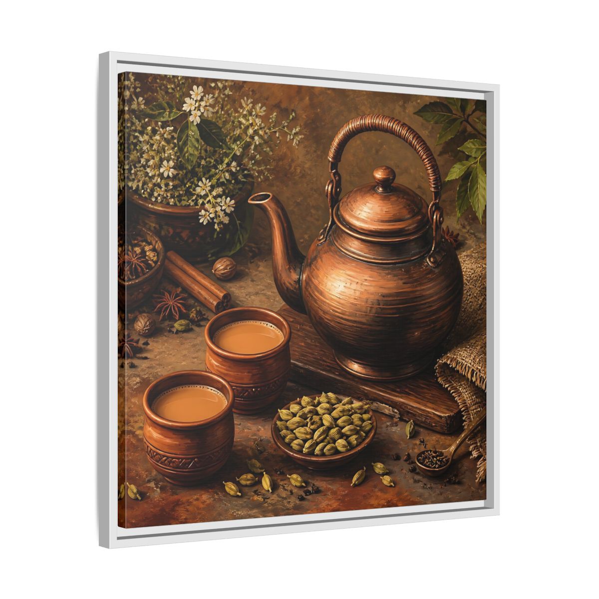Side Mockup 26. Nature Copper Teapot Brown And Copper shown as stretched canvas wall art