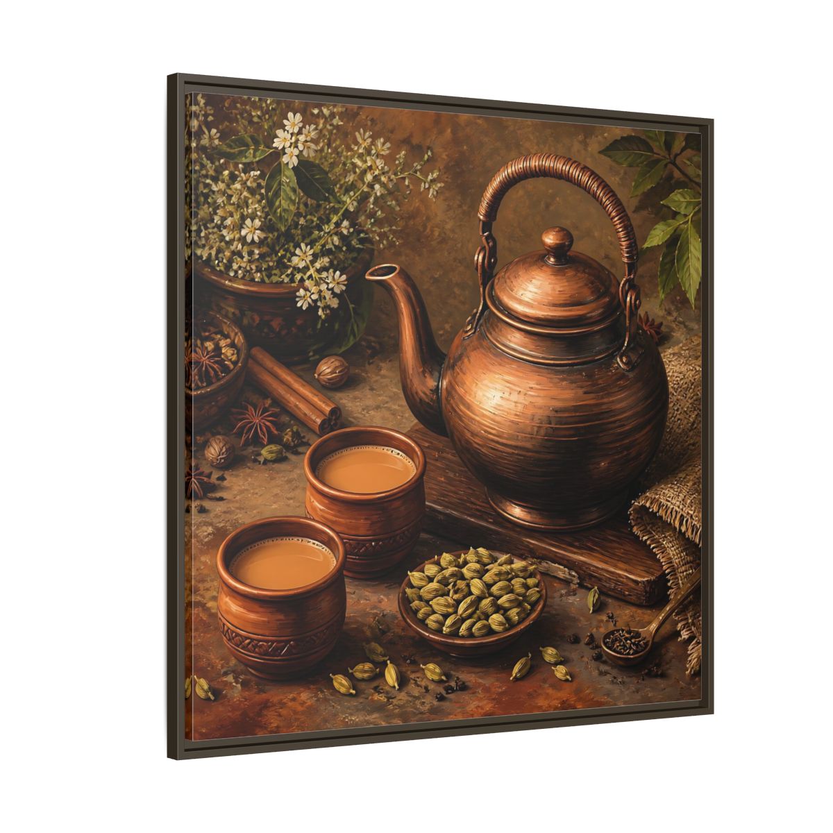 Side Mockup 5. Nature Copper Teapot Brown And Copper shown as stretched canvas wall art