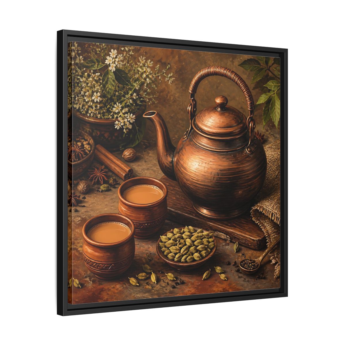 Side Mockup 31. Nature Copper Teapot Brown And Copper shown as stretched canvas wall art