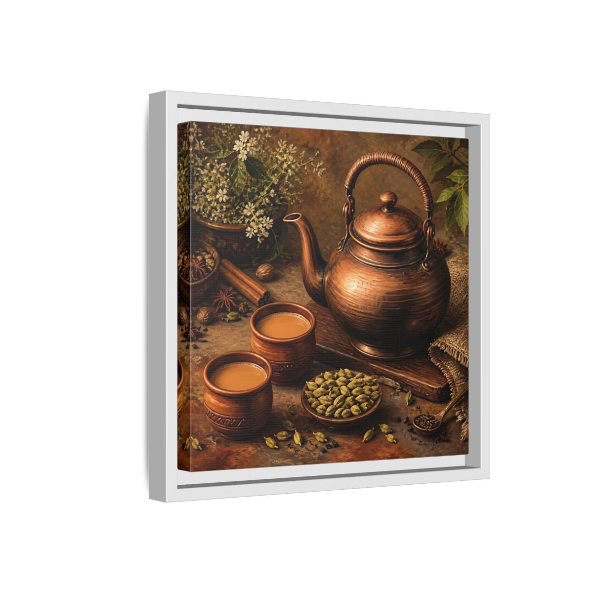 Side Mockup 16. Nature Copper Teapot Brown And Copper shown as stretched canvas wall art