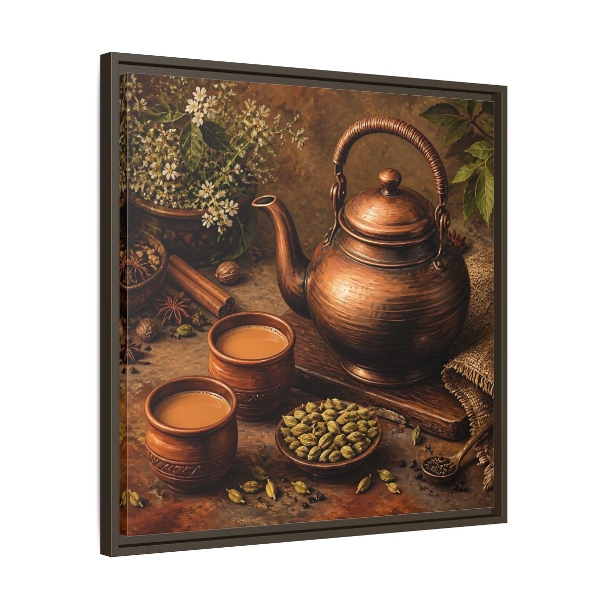 Side Mockup 27. Nature Copper Teapot Brown And Copper shown as stretched canvas wall art