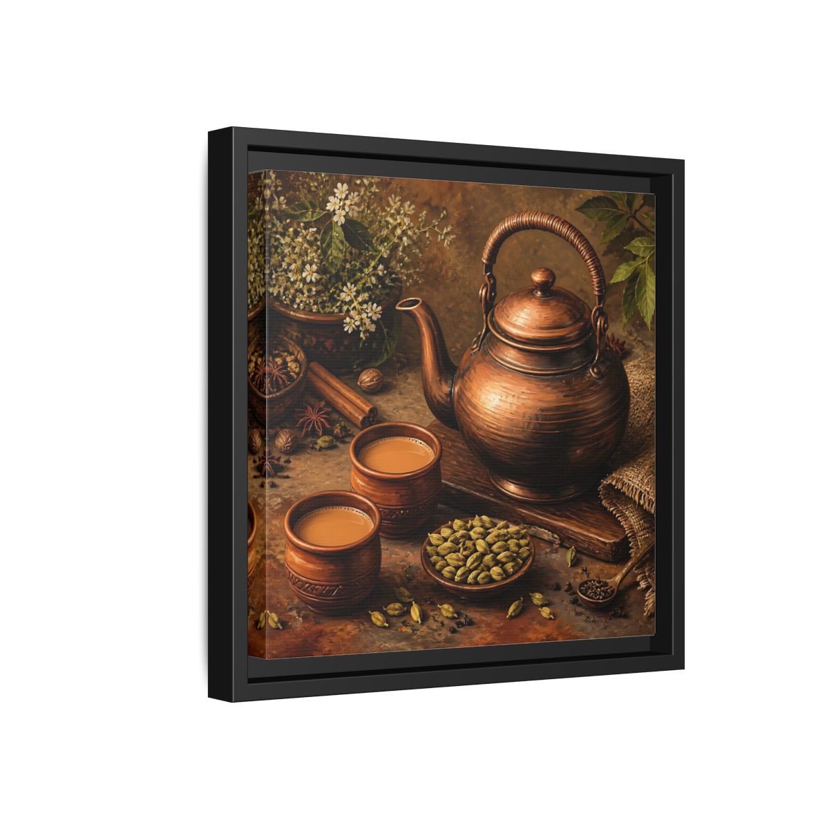 Side Mockup 18. Nature Copper Teapot Brown And Copper shown as stretched canvas wall art