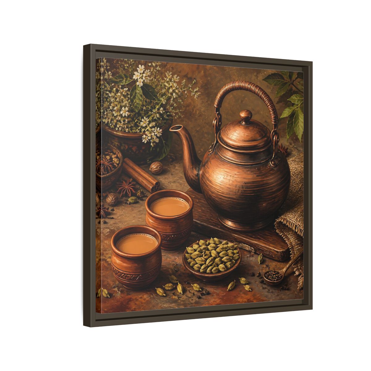 Side Mockup 11. Nature Copper Teapot Brown And Copper shown as stretched canvas wall art