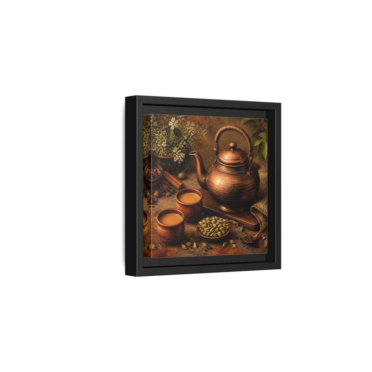 Side Mockup 3. Nature Copper Teapot Brown And Copper shown as stretched canvas wall art