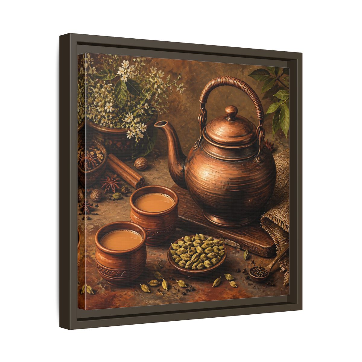Side Mockup 29. Nature Copper Teapot Brown And Copper shown as stretched canvas wall art