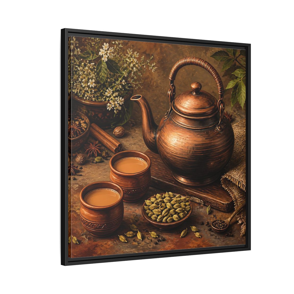 Side Mockup 9. Nature Copper Teapot Brown And Copper shown as stretched canvas wall art