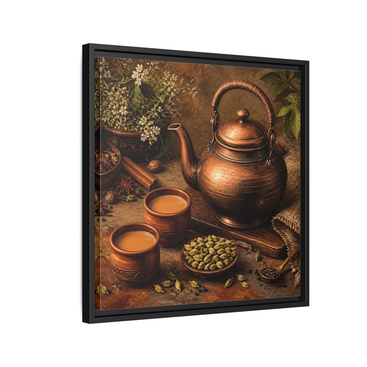 Side Mockup 12. Nature Copper Teapot Brown And Copper shown as stretched canvas wall art