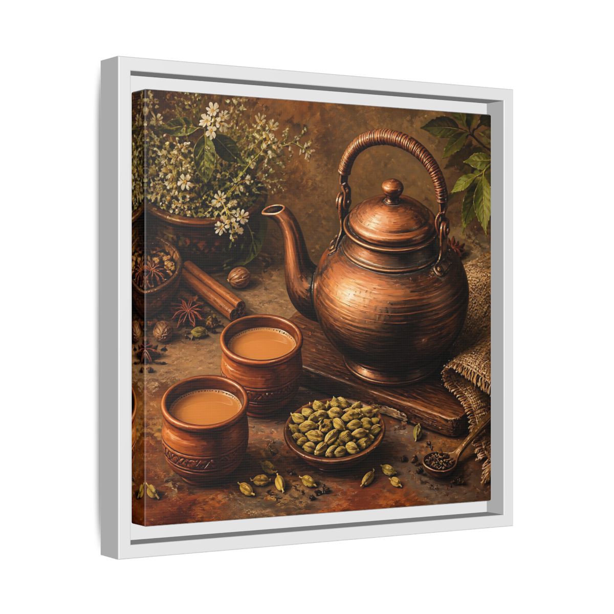 Side Mockup 28. Nature Copper Teapot Brown And Copper shown as stretched canvas wall art