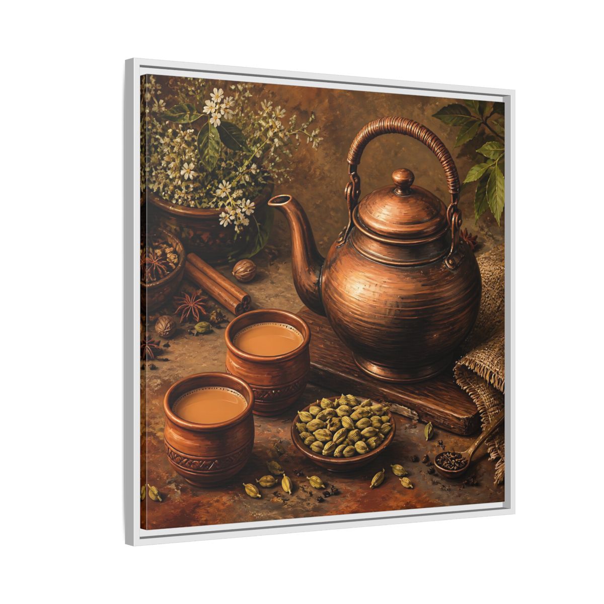 Side Mockup 7. Nature Copper Teapot Brown And Copper shown as stretched canvas wall art