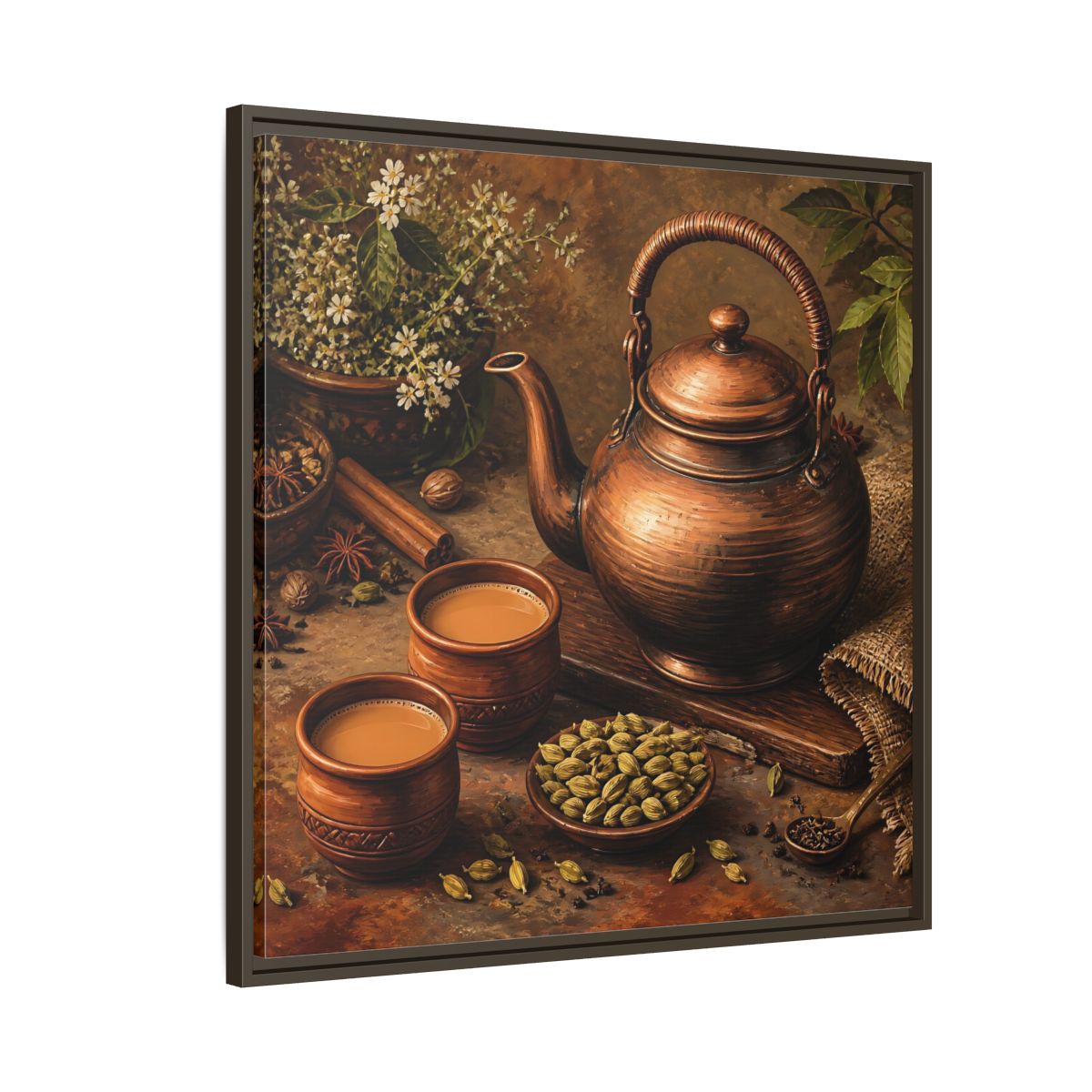 Side Mockup 8. Nature Copper Teapot Brown And Copper shown as stretched canvas wall art