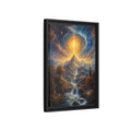 Side Mockup 6. Nature Cosmic Mountains Blue And Gold shown as stretched canvas wall art