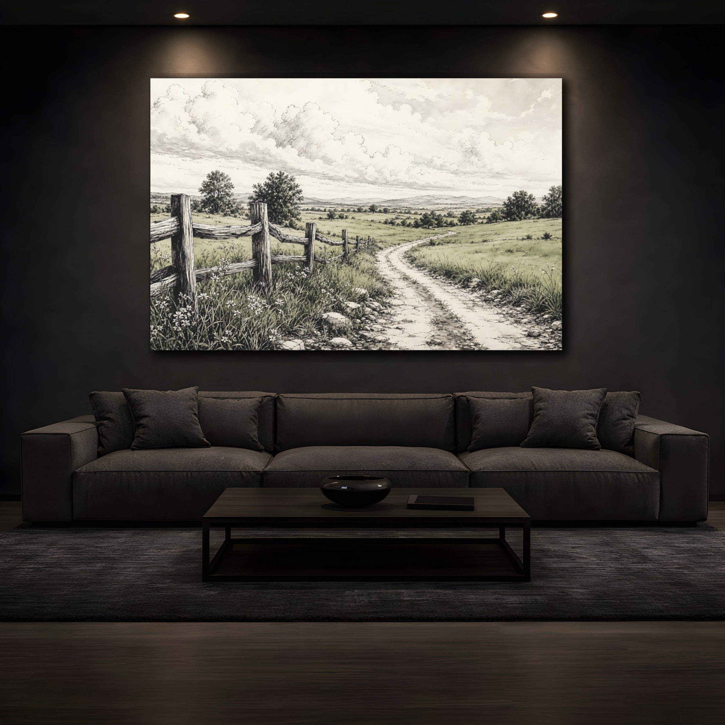 Mockup 3. Nature Country Path Green And Brown Landscape shown as stretched canvas wall art