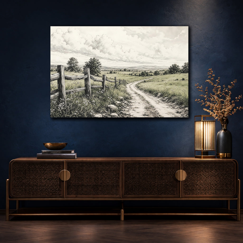 Mockup 4. Nature Country Path Green And Brown Landscape shown as stretched canvas wall art