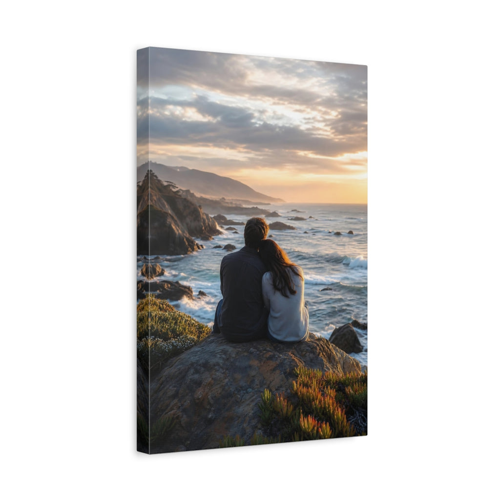 Side Mockup 4. Nature Couple Ocean Sunset Couple shown as stretched canvas wall art