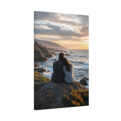 Nature Couple Ocean Sunset Canvas Wall Art Print - Realistic Decor for Living Room shown as canvas wall art