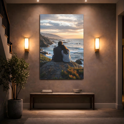 Nature Couple Ocean Sunset Canvas Wall Art Print - Realistic Decor for Living Room shown as canvas wall art